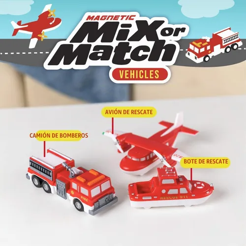 Vista 2 de Vehículos magnéticos Mix or Match® de Popular PLAYTHINGS, Bomberos y Rescate, Rojo y Blanco
