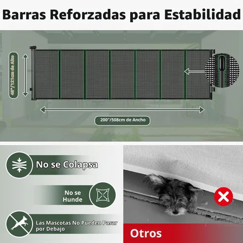Vista 5 de Puertas retráctiles de 200 pulgadas para bebés, puertas extra anchas para perros, puerta de 48 pulgadas extra alta para mascotas, puerta retráctil