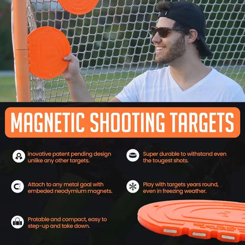 Vista 2 de Top Shelf Targets Paquete de 4 objetivos magnéticos de hockey – Ayudas de tiro duraderas de 8 pulgadas para redes de hockey y lacrosse