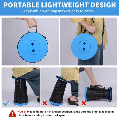Vista 5 de Taburete plegable mejorado, silla plegable con bloqueo de interruptor, taburete de camping plegable plegable con capacidad de carga de 400 libras