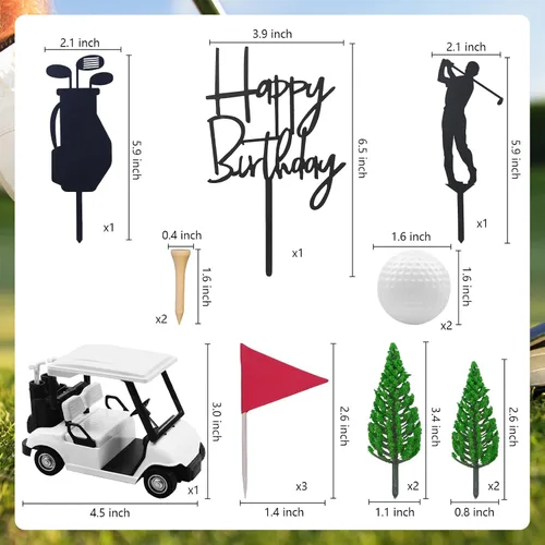 Vista 2 de MEMOVAN Decoraciones para tartas de golf, decoraciones para tartas de cumpleaños, mini carrito de golf, decoración de pasteles temáticos de golf