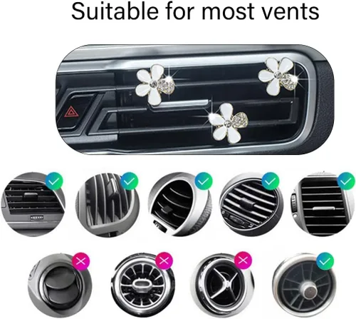 Vista 3 de 6 clips de flores para decoración de ventilación de automóvil, bonita decoración de flores brillantes para mujeres y niñas, con clip, salida de aire
