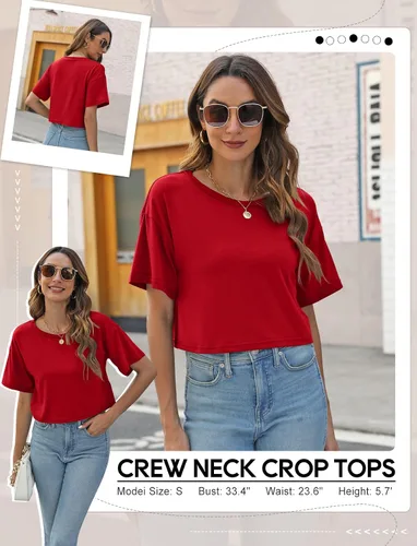 Vista 4 de TICTICMIMI Camisetas cortas de verano para mujer, manga corta, cuello redondo, camisetas básicas sin botones