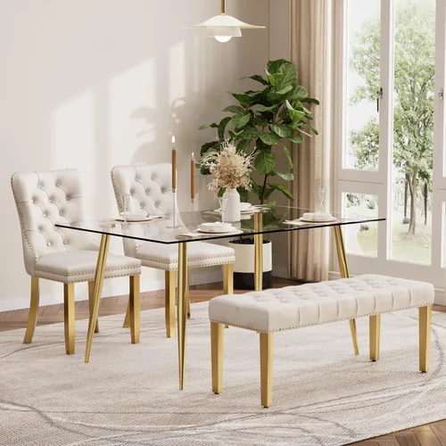 Vista 68 de Baysitone Juego de mesa de comedor de cristal de 51 pulgadas para 4, juego de 5 piezas de comedor moderno, mesa de cocina rectangular de vidrio