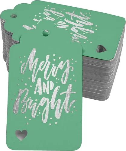 Vista 61 de Etiquetas colgantes con texto en inglés "Merry and Bright" (50 unidades)