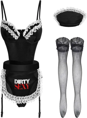 Vista 5 de EDENIGHT Traje de criada para dama Cosplay vestido de criada francés para mujer