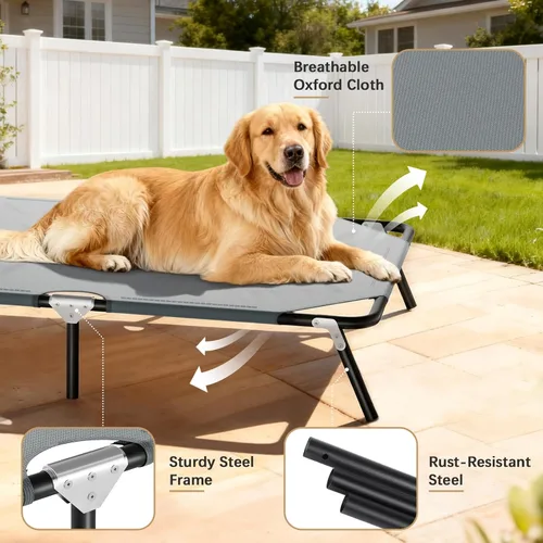 Vista 4 de Cama elevada plegable para perros grandes, cama elevada portátil para perros para acampar al aire libre, camas elevadas lavables para mascotas