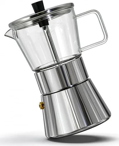Vista 10 de Grasseed Cafetera Moka de vidrio transparente, cafetera de espresso para estufa con tapa de acero inoxidable cepillado para café italiano - 4