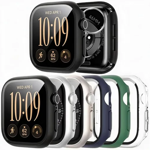 Vista 11 de JERXUN Paquete de 6 fundas con protector de pantalla para Apple Watch Negro/transparente/oro rosa/rosa/azul/verde