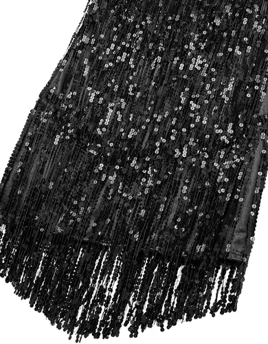 Vista 7 de Aislor Vestido de baile latino para mujer, con borlas y lentejuelas, vestido de baile de tango Negro