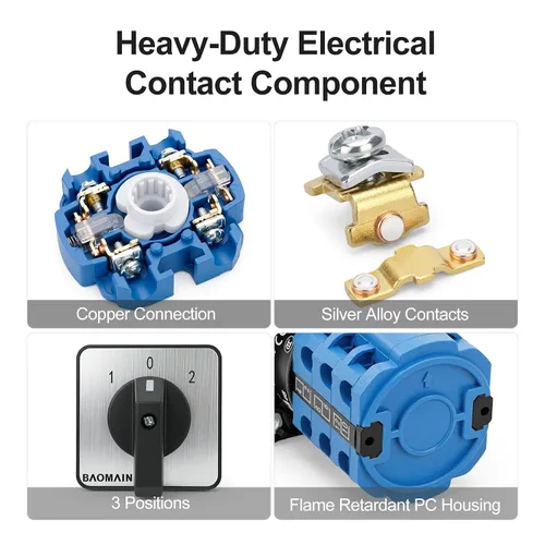 Vista 6 de Baomain Interruptor de cambio rotativo, 20A 3 posiciones, selector de leva de 8 terminales con selección de circuito 1-0-2, certificado UL