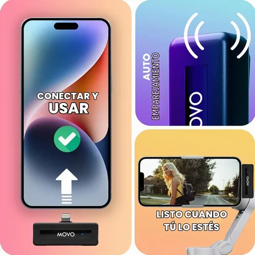 Vista 6 de Movo Micrófono inalámbrico Mini DI Duo - Micrófono de grabación de video para iPhone con micrófono Lavalier, batería de 10 HR, rango de 164 pies