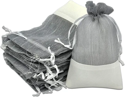 Vista 4 de TheDisplayGuys For Your Modern Living Paquete de 24 bolsas de regalo de lino y organza negra con cordones (XS 3 x 4), recuerdos de fiesta, muestras
