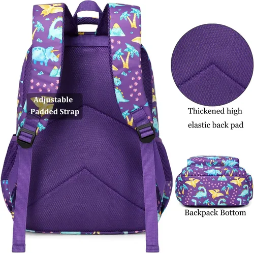 Vista 4 de JIANYA Mochila escolar para niños y niñas Dinosaurio/Púrpura