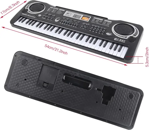 Vista 3 de Piano de teclado electrónico, piano digital eléctrico portátil de 61 teclas con micrófono, cable USB, cargador de enchufe de EE. UU., teclado