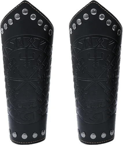 Vista 10 de Medieval Leather Bracers Embossed Viking Knight Cosplay Arm Guard Jormungandr Brazo de cuero Armadura-marrón (2pcs)