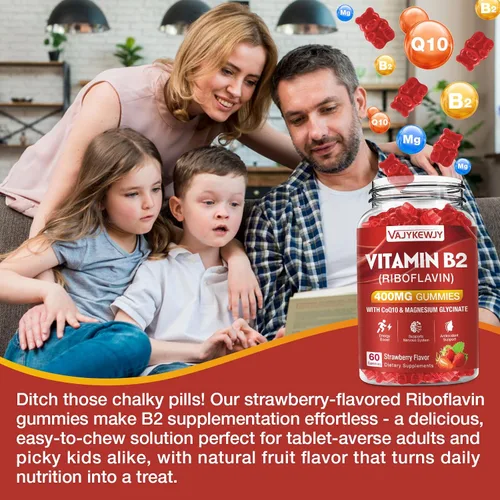 Vista 7 de Gomitas de riboflavina con vitamina B2 de 400 mg para apoyo energético y metabolismo, gomitas veganas con sabor a fresas, sin OMG, sin gluten, 120