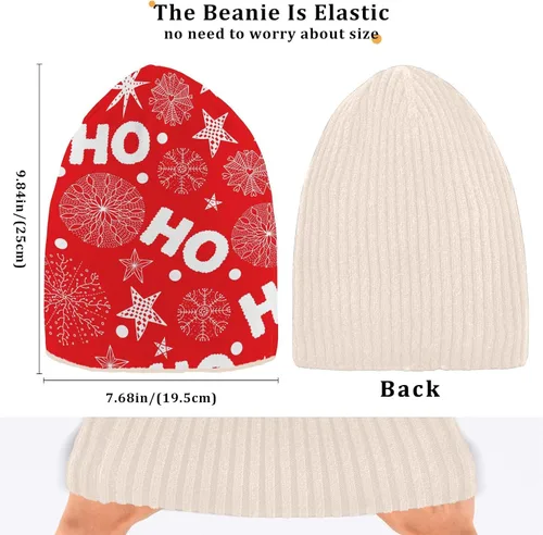 Vista 4 de Ho Red Stars Christmas Beanie for Women Men Warm Cap Soft Beanies Reversible Crochet Hats for Y2k Winter Fall