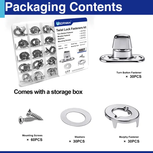 Vista 4 de 30 Sets Twist Lock Fasteners with Turn Buttons and Eyelet Screws