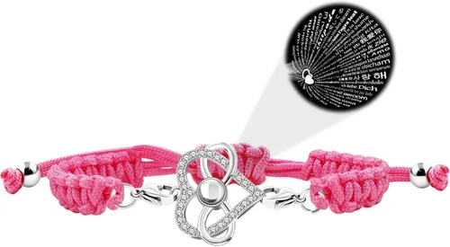 Vista 14 de Pulsera con texto en inglés "I Love You" en 100 idiomas, pulseras de proyección de corazón, cuerda trenzada ajustable, regalos de amor para mamá
