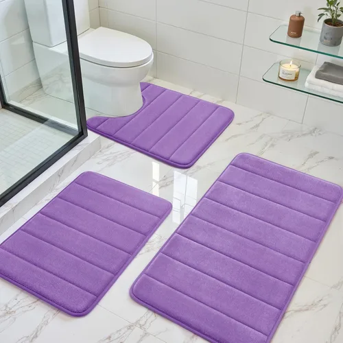 Vista 17 de BYSURE Juego de 3 tapetes de baño de espuma viscoelástica color beige, antideslizantes, extra suaves, absorbentes, lavables a máquina y secos