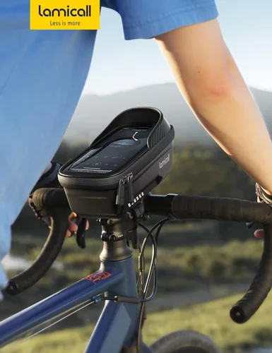 Vista 7 de Lamicall Paquete de 2 bolsas impermeables para marco de bicicleta, [versión 1s] [2 en 1], bolsa de teléfono para bicicleta, soporte para teléfono