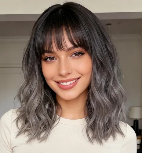 Vista 30 de Peluca negra con flequillo para mujeres negras, cabello rizado y ondulado de 14 pulgadas Negro