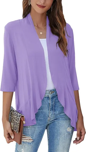 Vista 5 de Bluetime Women Open Front 3/4 Sleeve Cardigan Negro