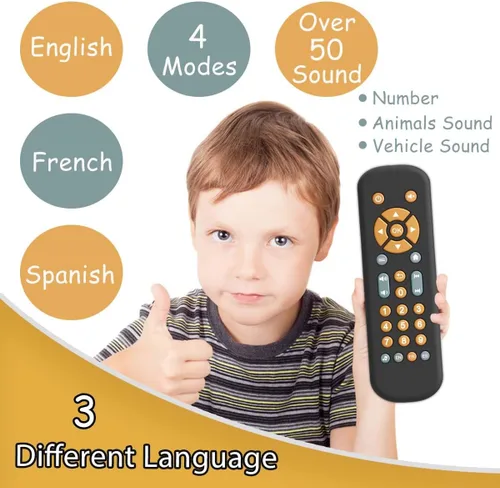 Vista 4 de Baby TV - Juguete de control remoto con luz y sonido realistas Baby TV Remote Control Toy with Music - English, French and Spanish 3 Language for