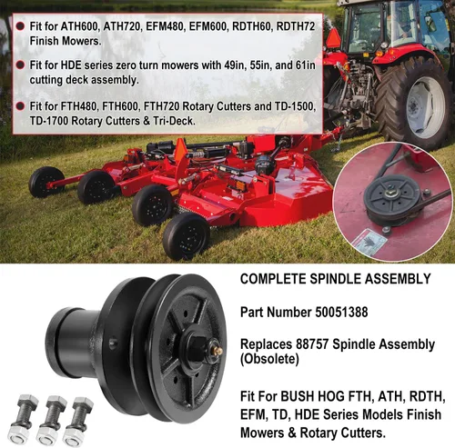 Vista 2 de Kit completo de ensamblaje de eje 50051388, piezas de repuesto y polea de tracción 50074053 con todos los accesorios. Compatible con Bush Hog RDTH