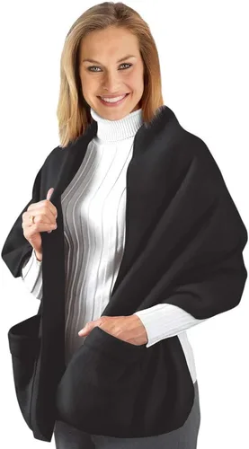Vista 3 de Collections Etc Cozy - Chal de forro polar con grandes bolsillos frontales, mantiene las manos y los hombros calientes durante la temporada fría