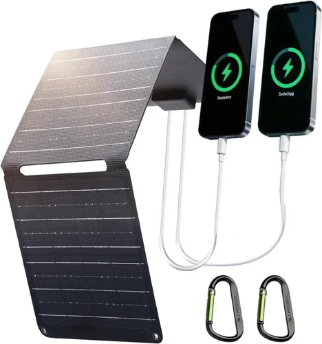 Vista 2 de ALLPOWERS SP001 - Cargador de panel solar portátil de 21 W Kit solar plegable con dos salidas USB para camping, teléfonos, RV, hogar, al aire