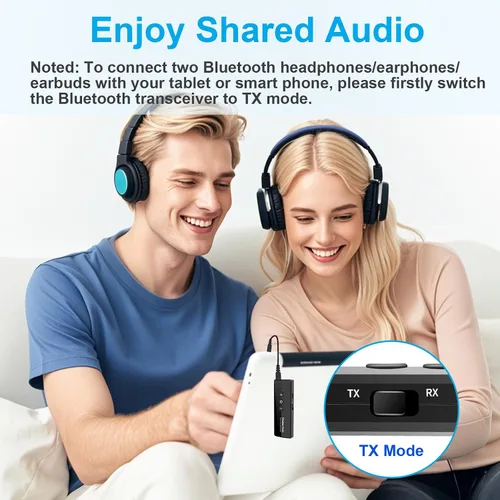 Vista 12 de Transmisor y receptor Bluetooth 5.4, adaptador de audio Bluetooth para avión, transmisor de audio inalámbrico para auriculares, viaje, vuelo, TV