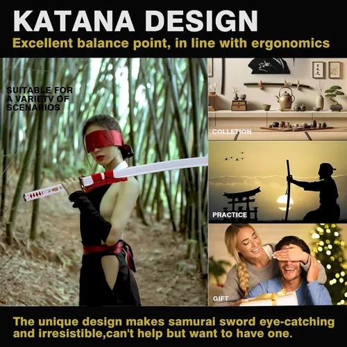Vista 5 de Espada Katana Japonesa Samurai Hecha a Mano con Saya de Madera de Rayskin Dura, Puede Cortar Bambú