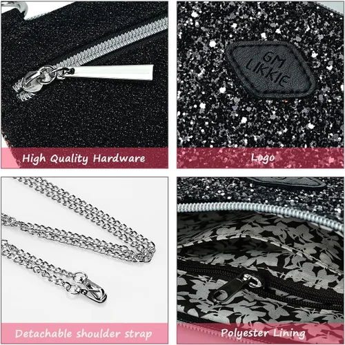 Vista 6 de Bolso de mano con bandolera GM LIKKIE para mujer, bolso de noche con purpurina, bolso de mano de lentejuelas para bodas y fiestas Glitter, Sequin