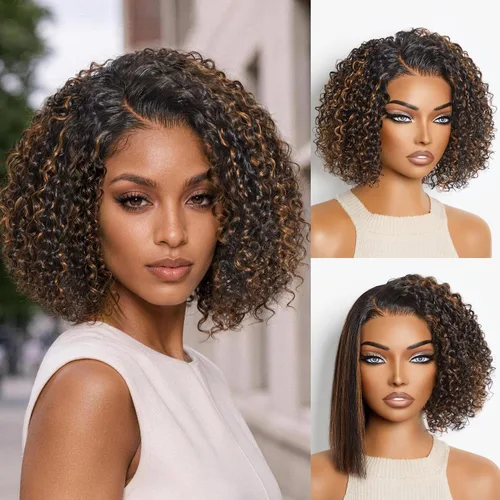 Vista 47 de LUVME HAIR Pelucas de cabello humano rizado sin pegamento de 6 pulgadas, precortadas, indetectable, HD, encaje Bob, peluca corta y rizada con ondas