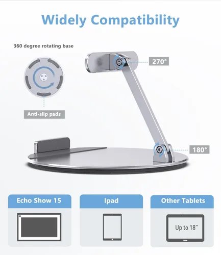 Vista 2 de Almoz Echo Show - Soporte giratorio e inclinable de 15, de aluminio Echo 15 con base giratoria de 360 grados, ángulo de visión ajustable, soporte