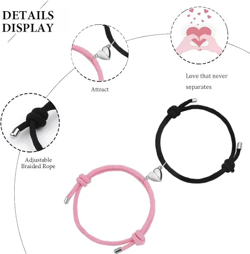 Vista 3 de Pulseras magnéticas para parejas, pulseras de atracción mutua, votos de amor eterno, pulseras de pareja ajustables, regalos de joyería expresan amor