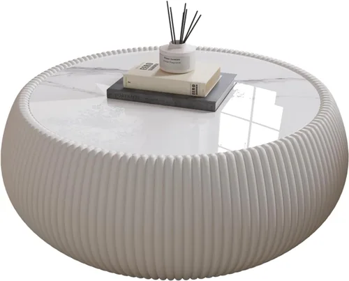 Vista 8 de Mesa de centro redonda de 27.55 pulgadas para sala de estar, mesas modernas, centro pequeño con patrón de mármol superior para apartamento, oficina