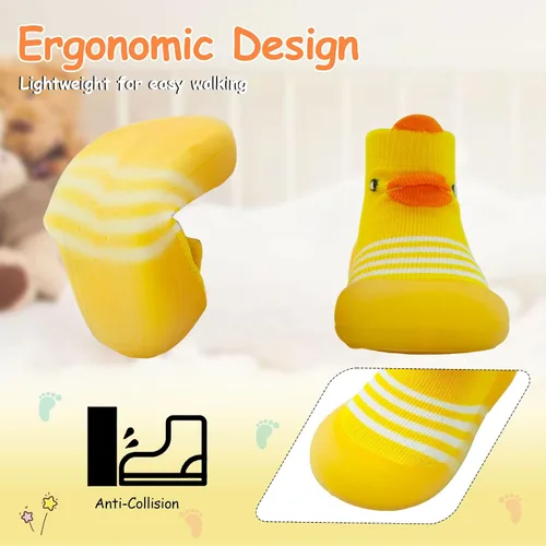 Vista 2 de Dexspoeny 1 Pair Baby First Walking Shoes, Baby Socks Shoes BoysGirls Walkers Shoes Non-Skid Slipper Shoes with Soft Rubber Sole Toddle Sneaker
