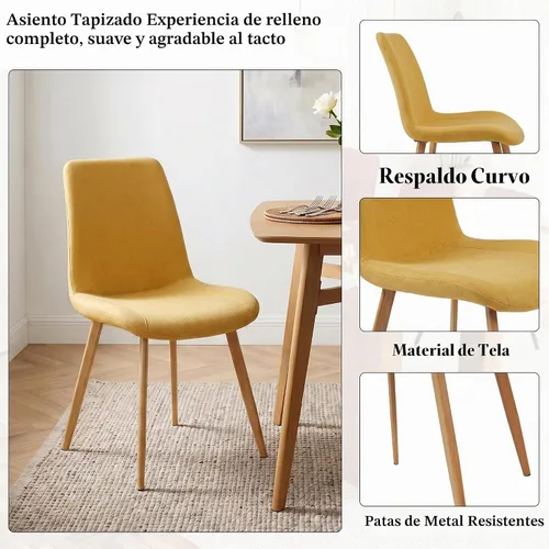 Vista 6 de HIPIHOM 3-Piece Oak Dining Table Set for 2, 31.5in Table with Steel Legs Oak Table+2 Yellow Chairs