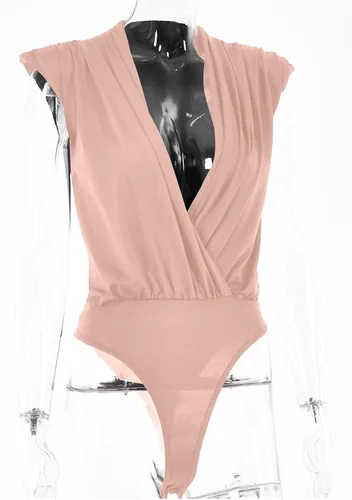 Vista 23 de LYANER Leotardo sin mangas fruncido con cuello en V para mujer