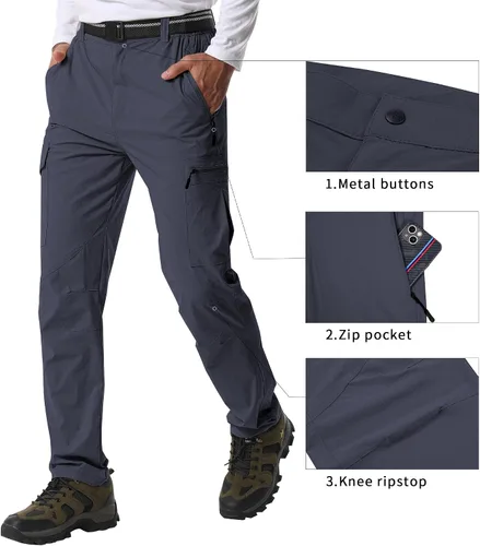 Vista 10 de Pantalones de senderismo para hombre, ligeros, transpirables, con 6 bolsillos, para verano, casual, de secado rápido, impermeables, pantalones