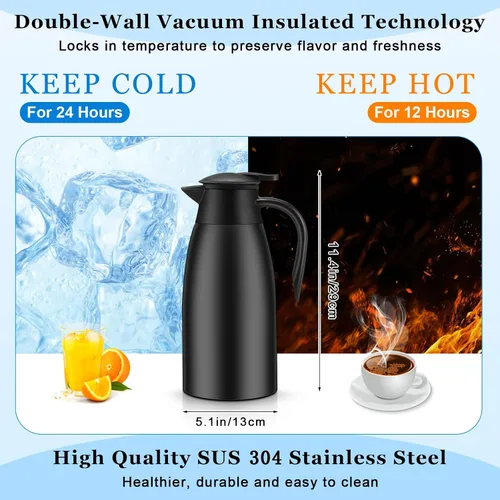 Vista 2 de Uiifan 2 Piezas Jarras Térmicas de 68oz con Aislamiento de Acero Inoxidable de Doble Pared Frasco al Vacío con Cepillos para Mantener Café y Té por