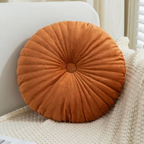 Vista 9 de Teieas - Almohada redonda de terciopelo plisada para decoración, cojín redondo para sofá, silla, cama, coche, burdeos