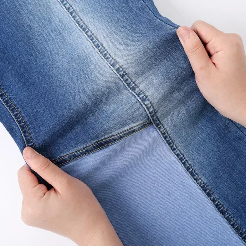 Vista 5 de vanberfia - Pantalones elásticos de cintura media para mujer, diseño retazos de mezclilla