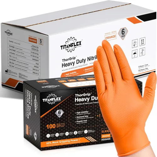 Vista 13 de TitanFlex Heavy Duty Orange Industrial Nitrile Gloves with Raised Diamond Texture, Latex Free (6mil/8mil)