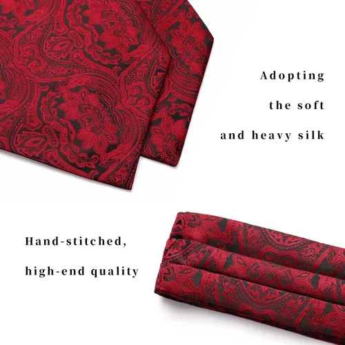 Vista 4 de HISDERN Corbatas Ascot para hombre, set de corbata y pañuelo de bolsillo Paisley con estampado floral clásico, corbata autoajustable para hombre