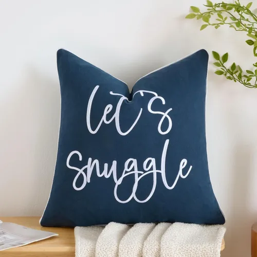 Vista 19 de Sunkifover Let's Snuggle - Funda de almohada decorativa, 18 x 18 pulgadas, algodón bordado en blanco y negro, funda de almohada para cama