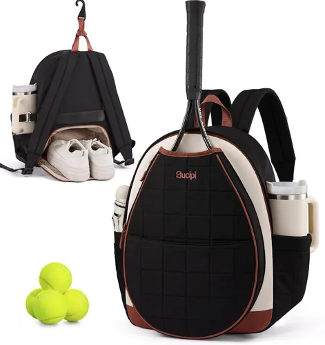 Vista 16 de Sucipi Bolsas de tenis para mujeres, Mochila bolsa acolchada para raqueta de tenis para raqueta de tenis, palas de pickleball, bádminton